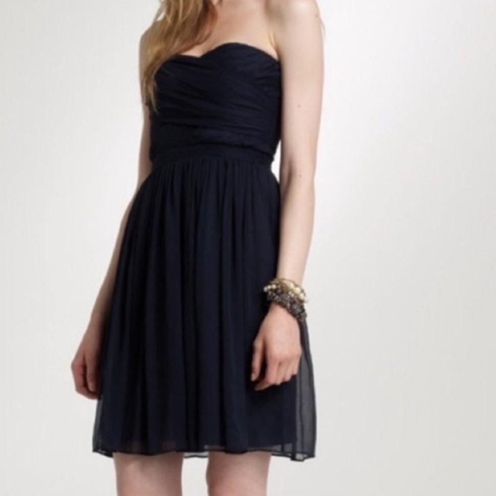 J. Crew 0P Arabelle black silk strapless dress